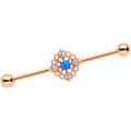 BodyCandy 14G Blue Synth Opal Rose Gold Tone Lacy Industrial Barbell 38mm — main product shot