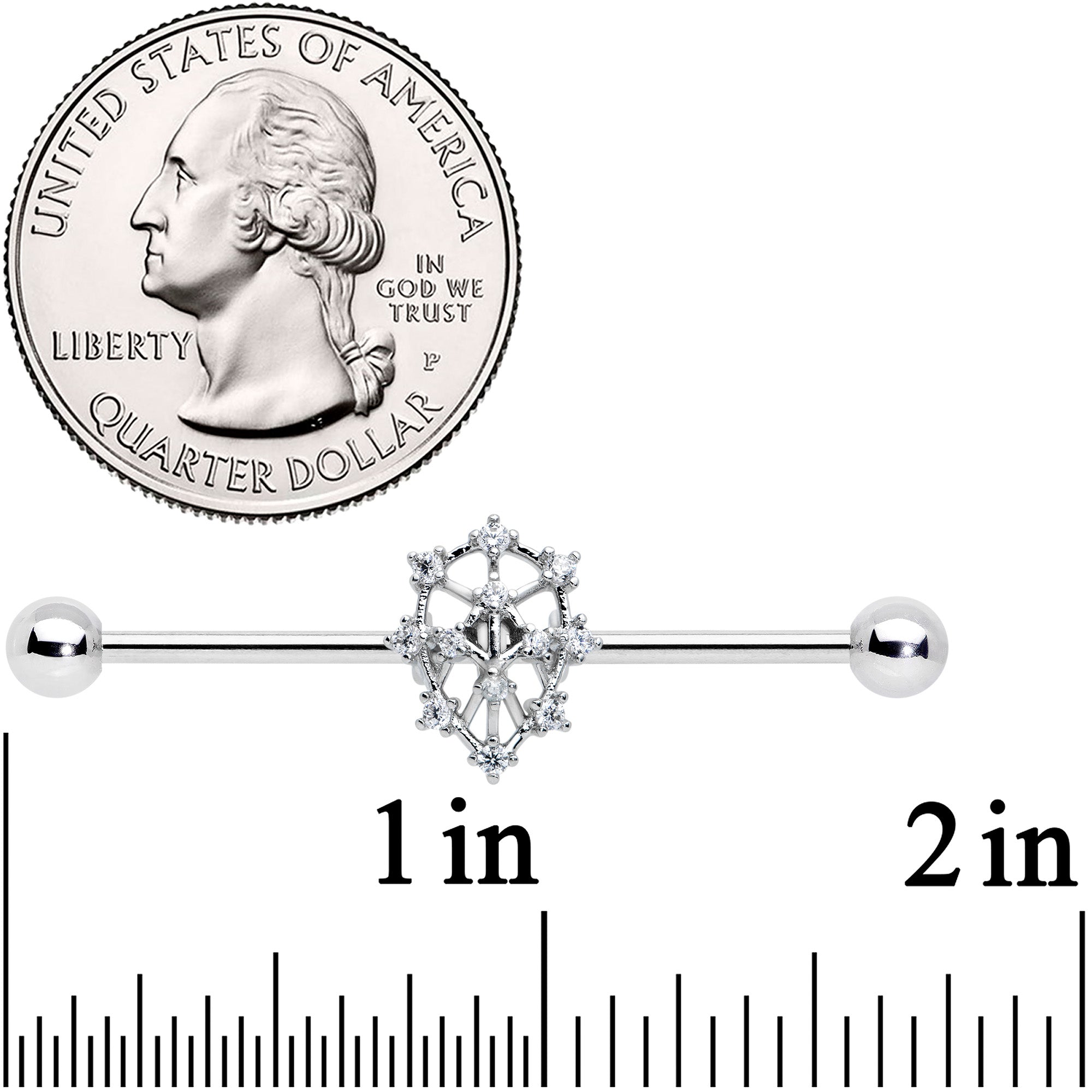 BodyCandy 14G Clear CZ Gem Constellation Industrial Barbell 38mm — detail close-up