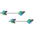 BodyCandy 14G 9/16 Filigree Blue Green Leaves Barbell Nipple Ring Set — main product shot