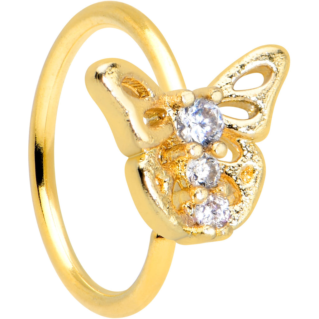BodyCandy 20G 5/16 Clear CZ Gem Gold Tone Open Butterfly Nose Hoop — main product shot