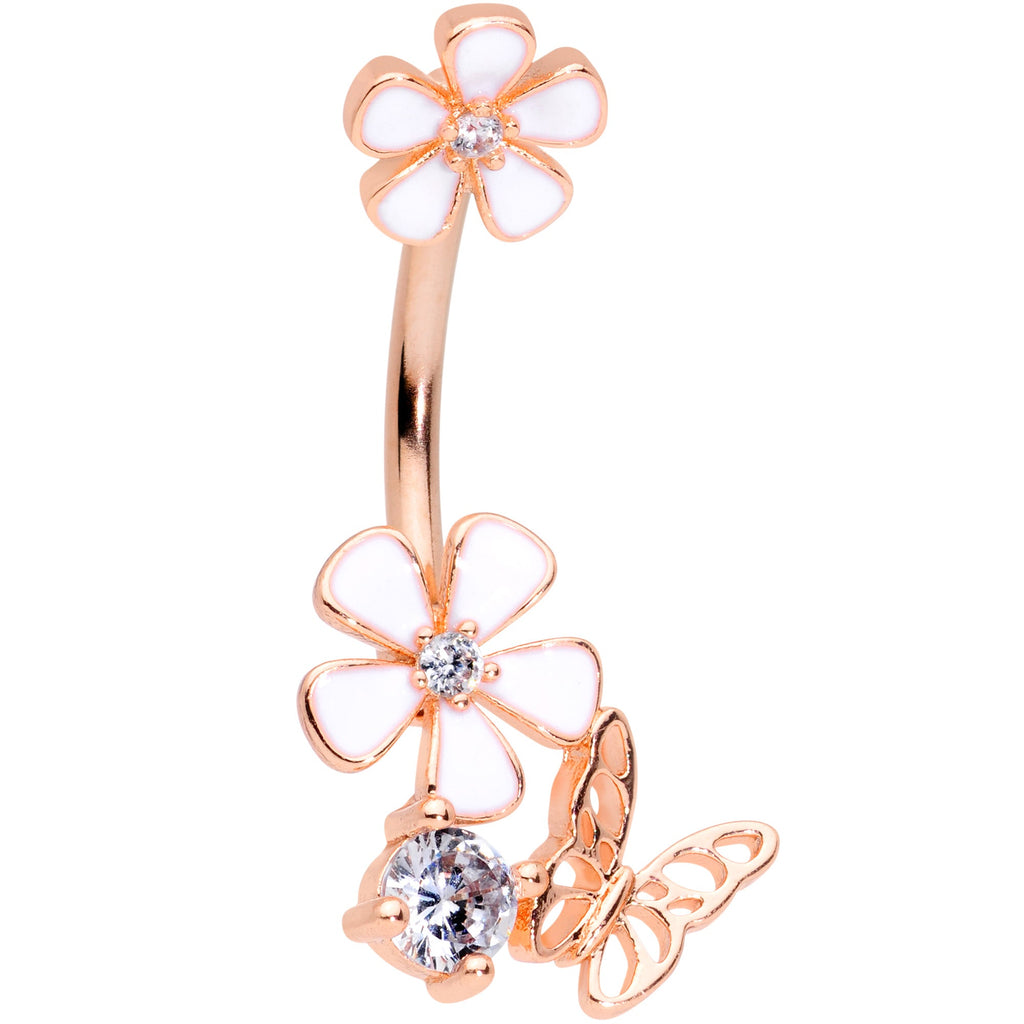 BodyCandy Clear CZ Gem Rose Gold Tone Butterfly Lovely Flowers Belly Ring — main product shot
