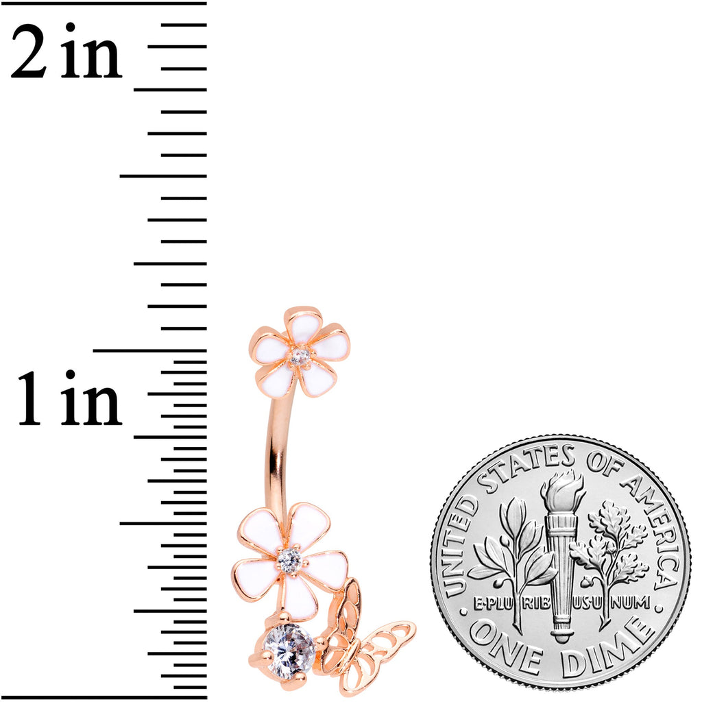 BodyCandy Clear CZ Gem Rose Gold Tone Butterfly Lovely Flowers Belly Ring — detail close-up
