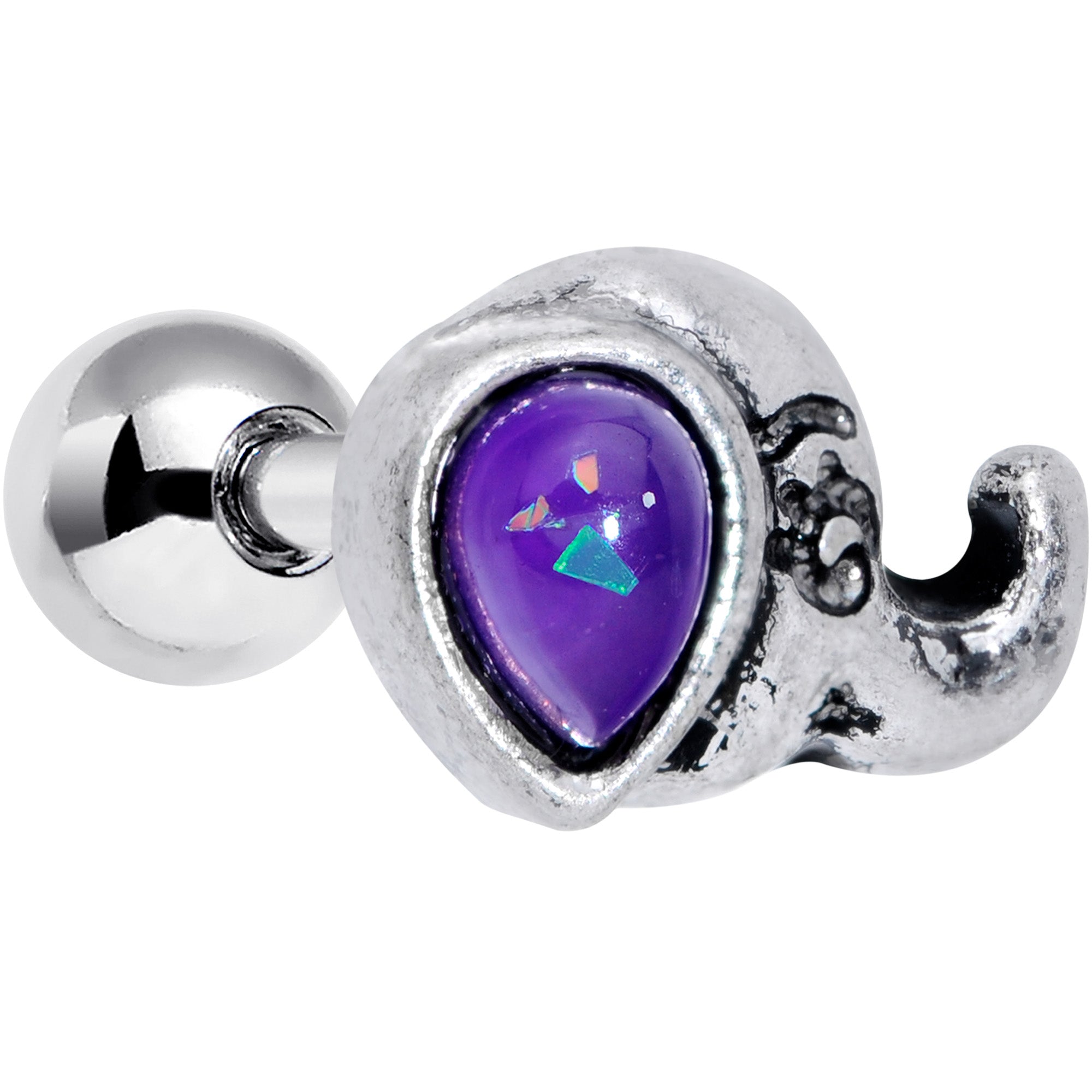 BodyCandy 16G 1/4 Blue Faux Opal Elegant Elephant Cartilage Tragus Earring — main product shot