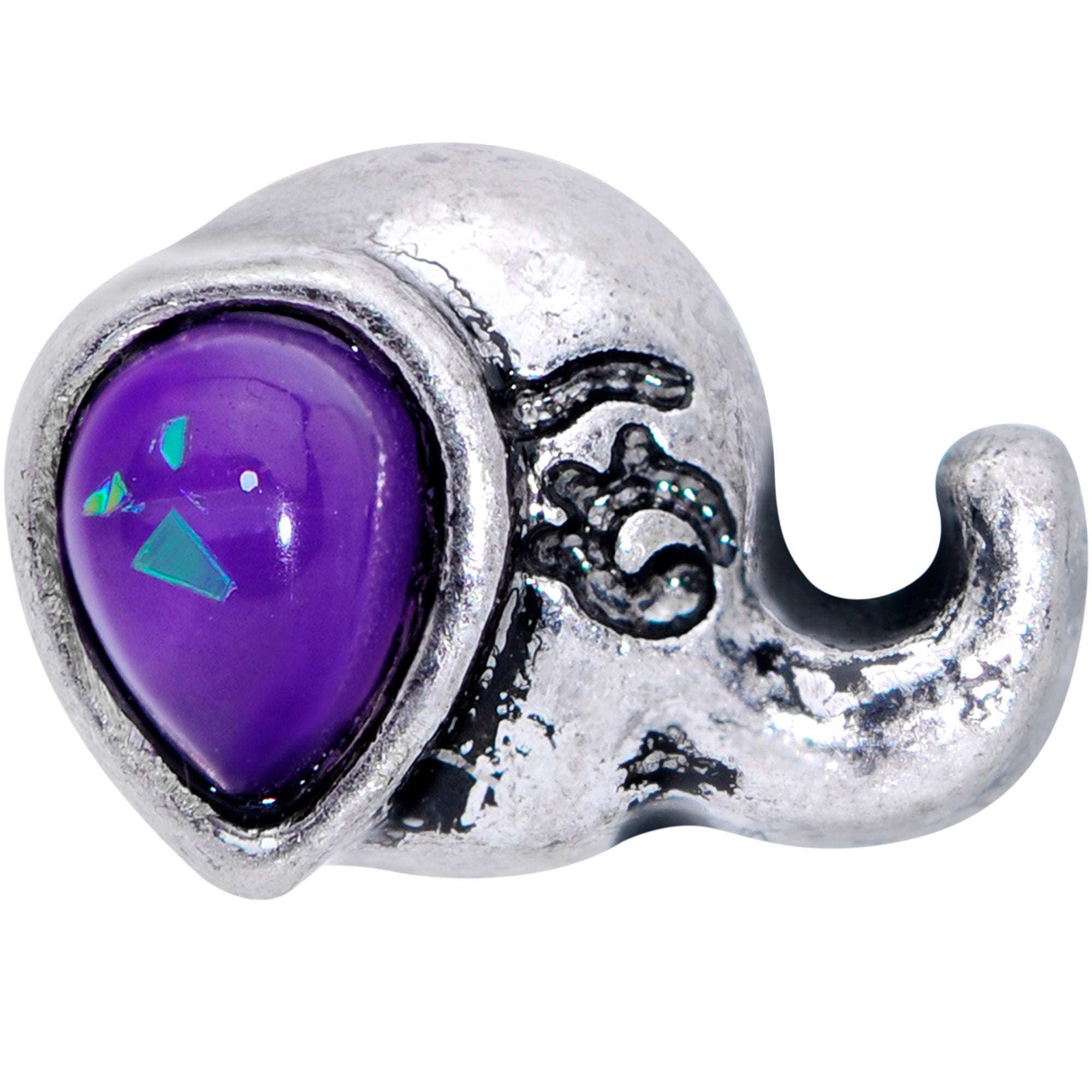 BodyCandy 16G 1/4 Blue Faux Opal Elegant Elephant Cartilage Tragus Earring — detail close-up