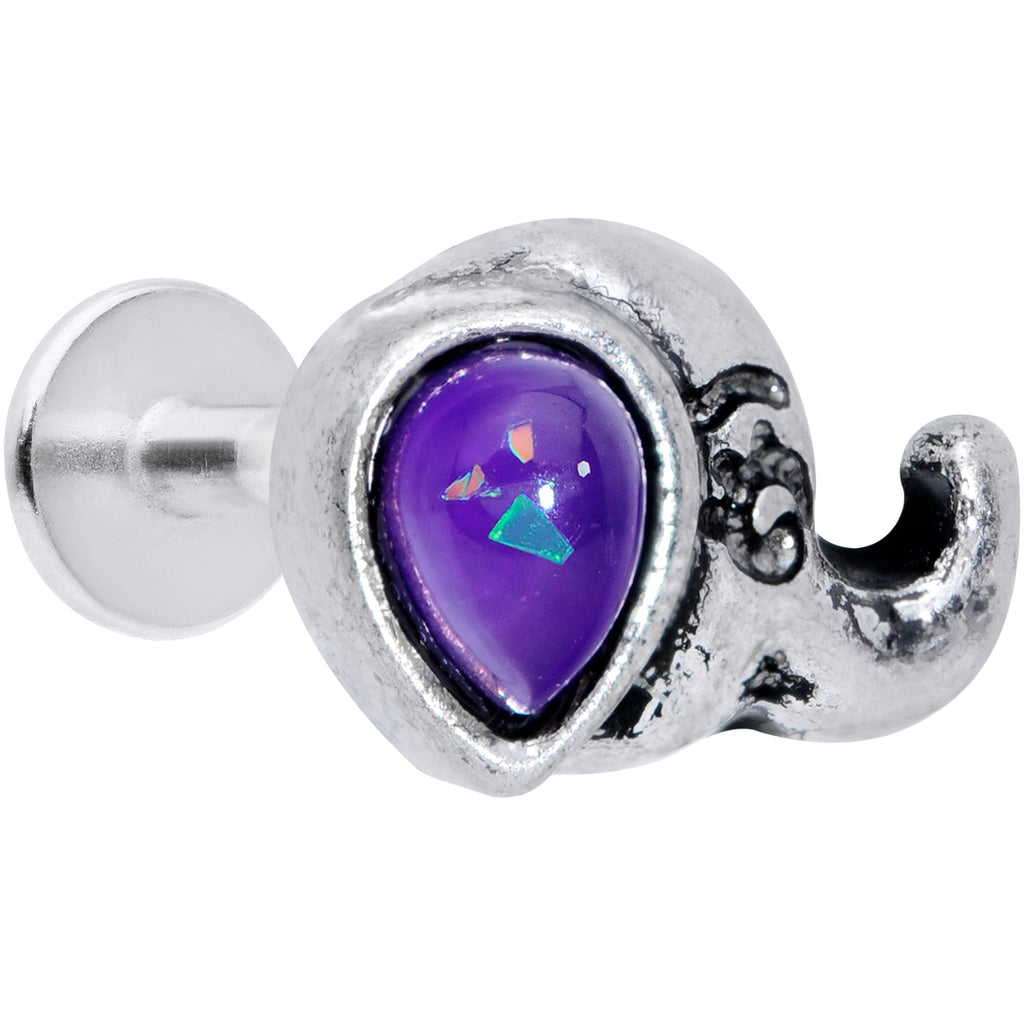 BodyCandy 16G 5/16 Blue Faux Opal Elegant Elephant Labret Monroe Tragus — main product shot