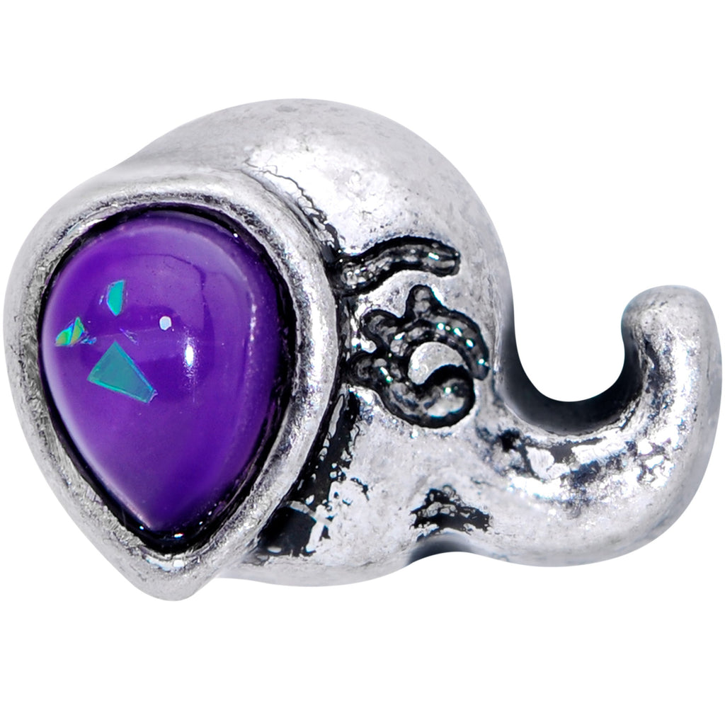 BodyCandy 16G 5/16 Blue Faux Opal Elegant Elephant Labret Monroe Tragus — detail close-up