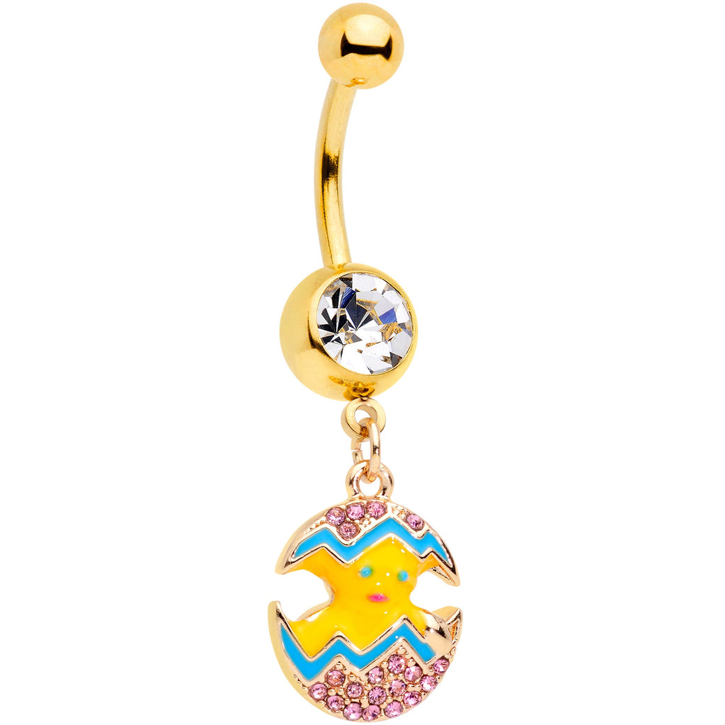 BodyCandy Clear Gem Gold Tone Funky Painted Easter Egg Chick Dangle Belly Ring — main product shot