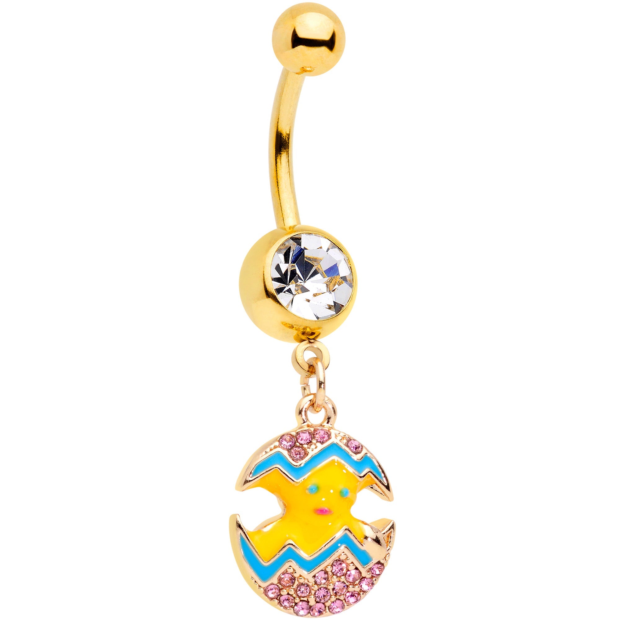 BodyCandy Clear Gem Gold Tone Funky Painted Easter Egg Chick Dangle Belly Ring — main product shot