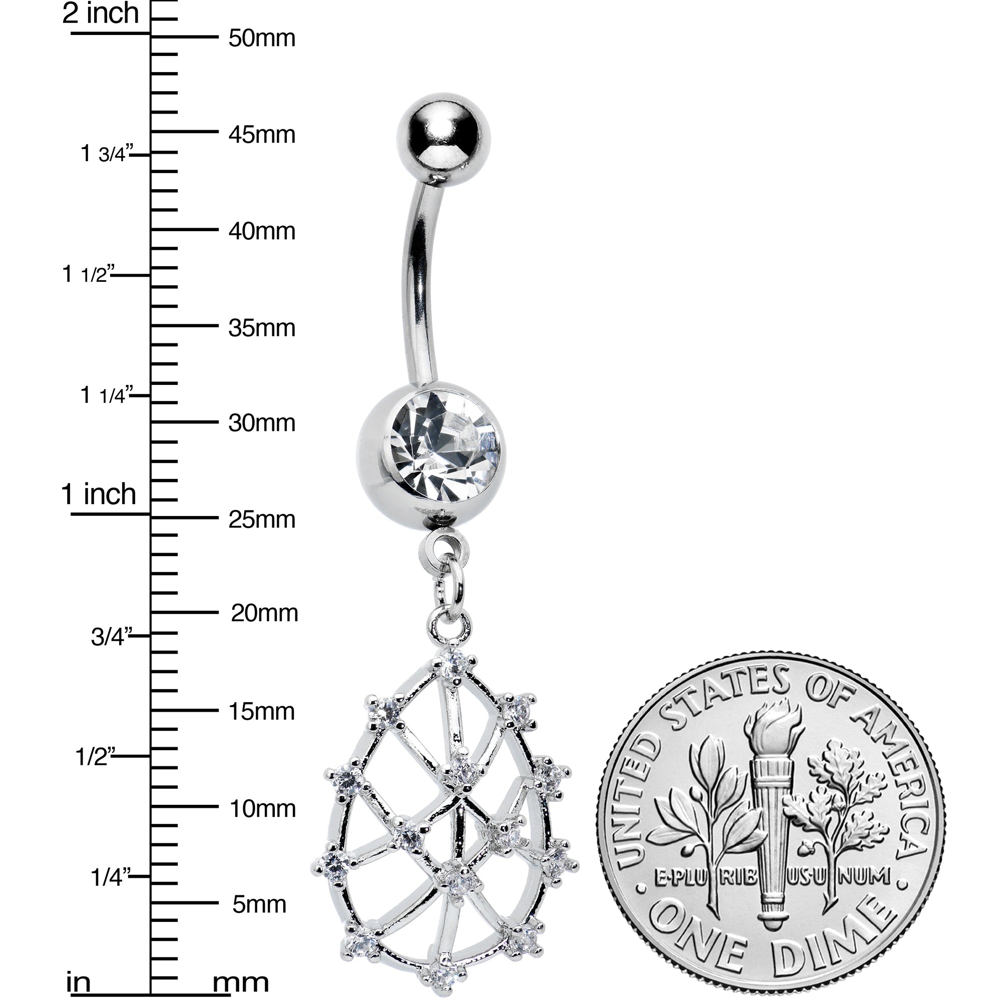 BodyCandy Clear CZ Gem Constellation Dangle Belly Ring — detail close-up