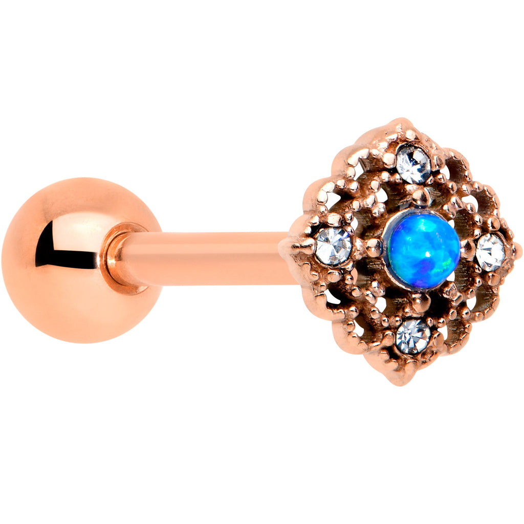 BodyCandy Blue Synthetic Opal Rose Gold Tone Lacy Barbell Tongue Ring — main product shot