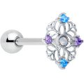 BodyCandy White Synthetic Opal Floral Web Barbell Tongue Ring — main product shot