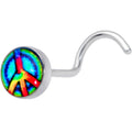 BodyCandy 18G 1/4 Rainbow Tie Dye Peace Sign Left Nose Screw — main product shot