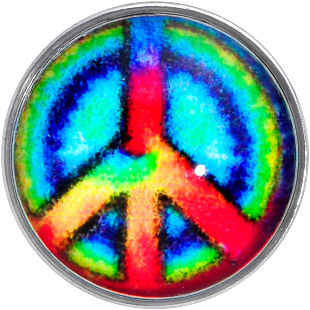 BodyCandy 18G 1/4 Rainbow Tie Dye Peace Sign Left Nose Screw — detail close-up