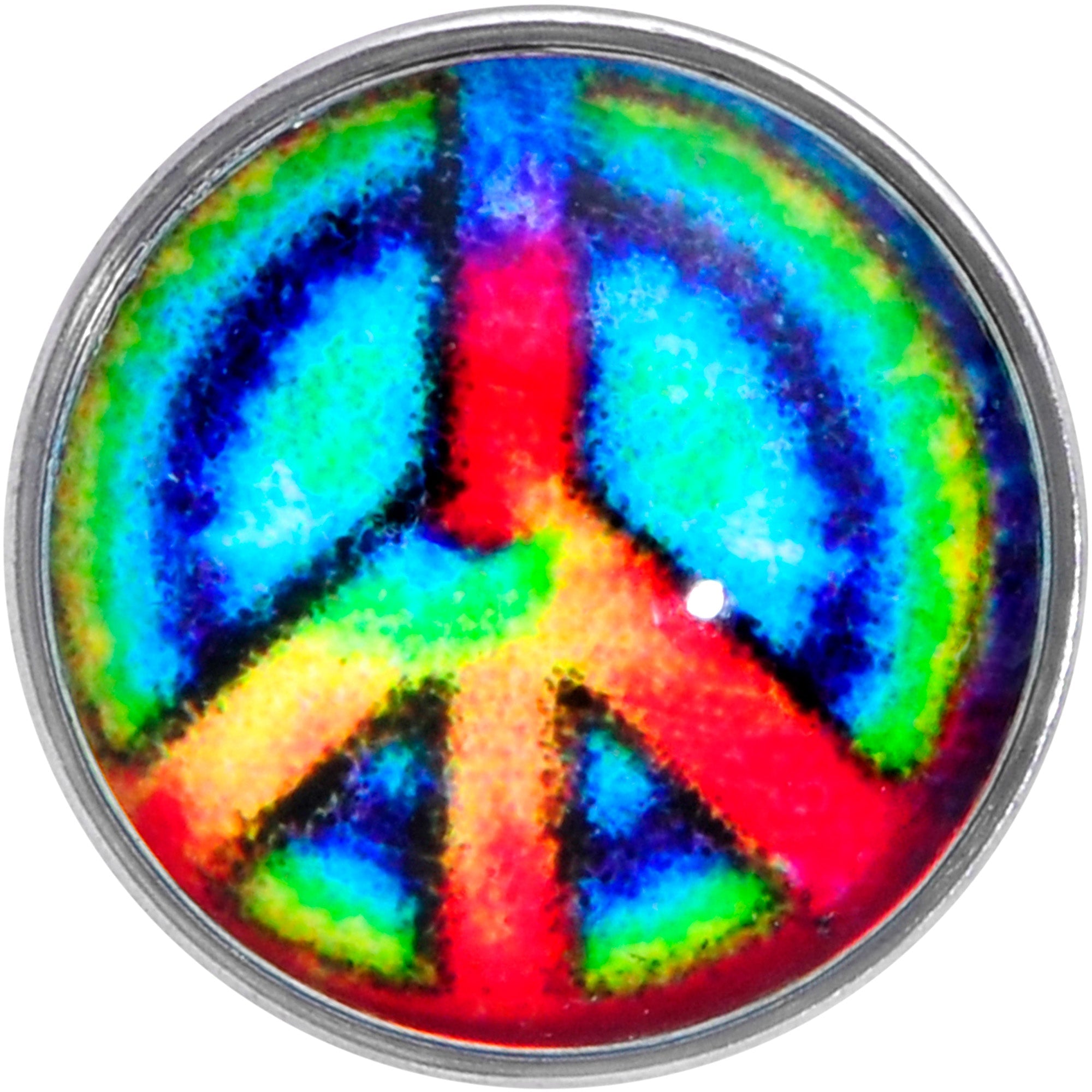 BodyCandy 18G 1/4 Rainbow Tie Dye Peace Sign Left Nose Screw — detail close-up
