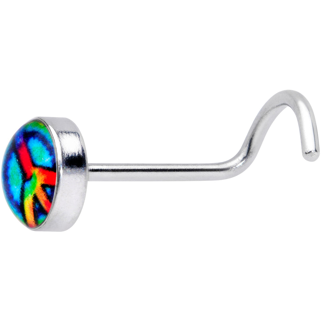 BodyCandy 18G 1/4 Rainbow Tie Dye Peace Sign Left Nose Screw — lifestyle context