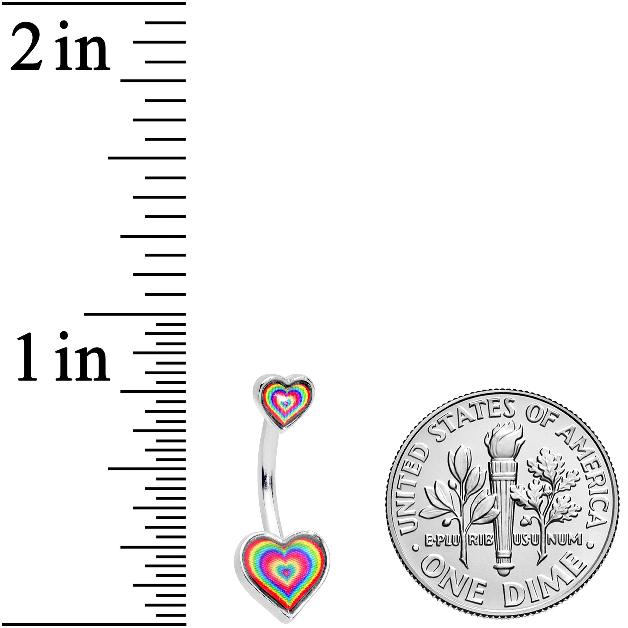 BodyCandy Rainbow Tie Dye Heart Valentines Day Double Mount Belly Ring — detail close-up