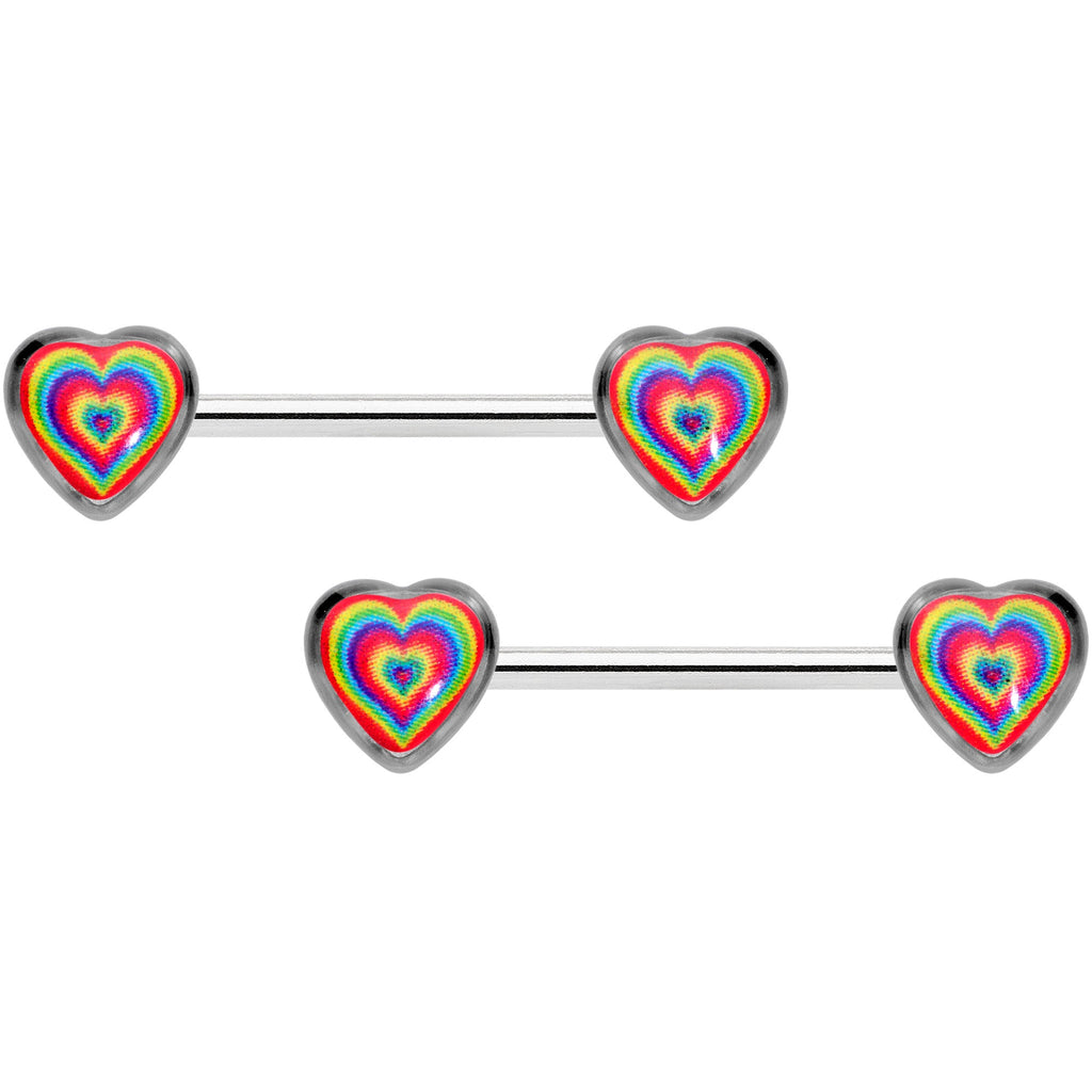 BodyCandy 14G 9/16 Rainbow Tie Dye Heart Valentines Day Nipple Ring Set — main product shot