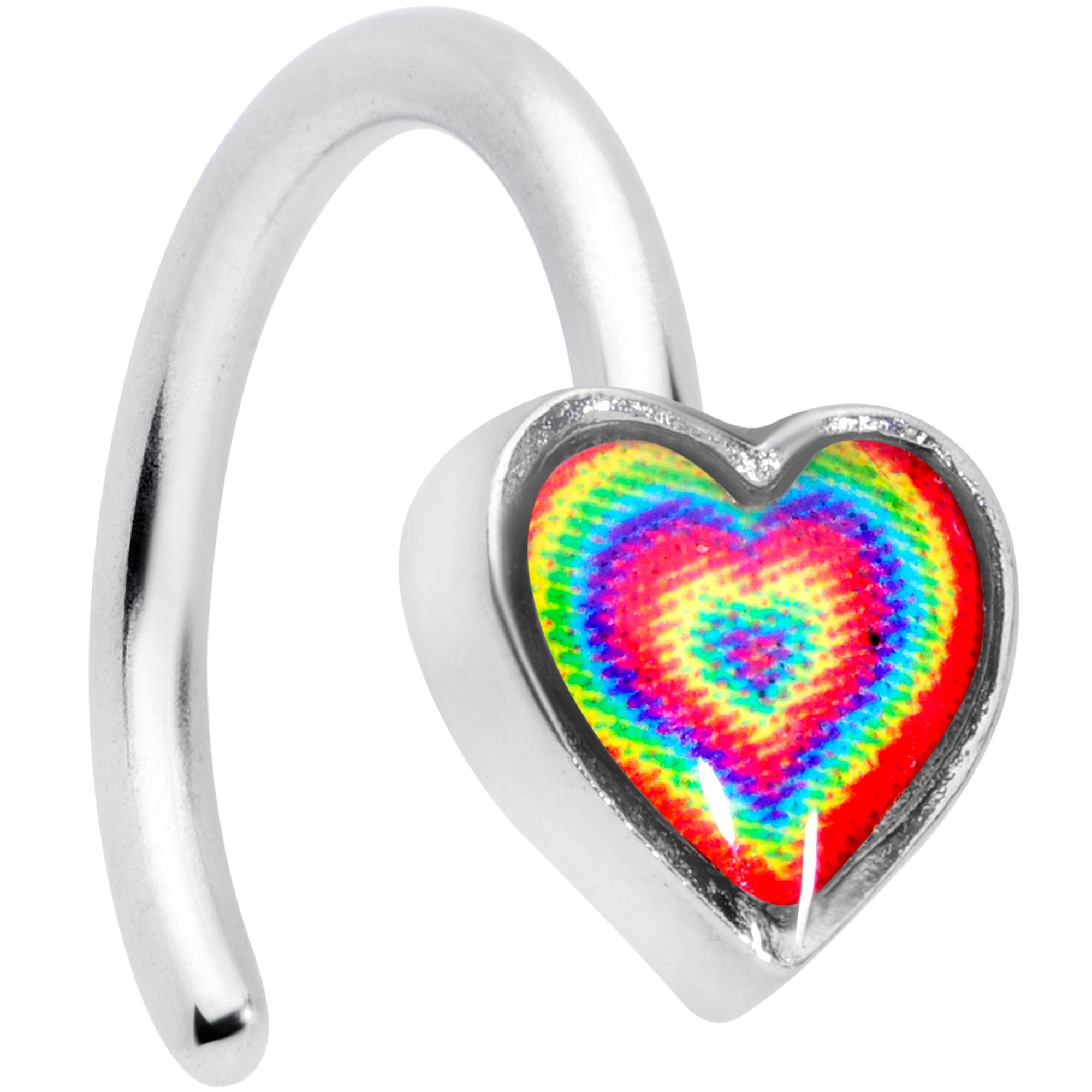 BodyCandy 18G 5/16 Rainbow Tie Dye Heart Valentines Day Nose Hoop — main product shot