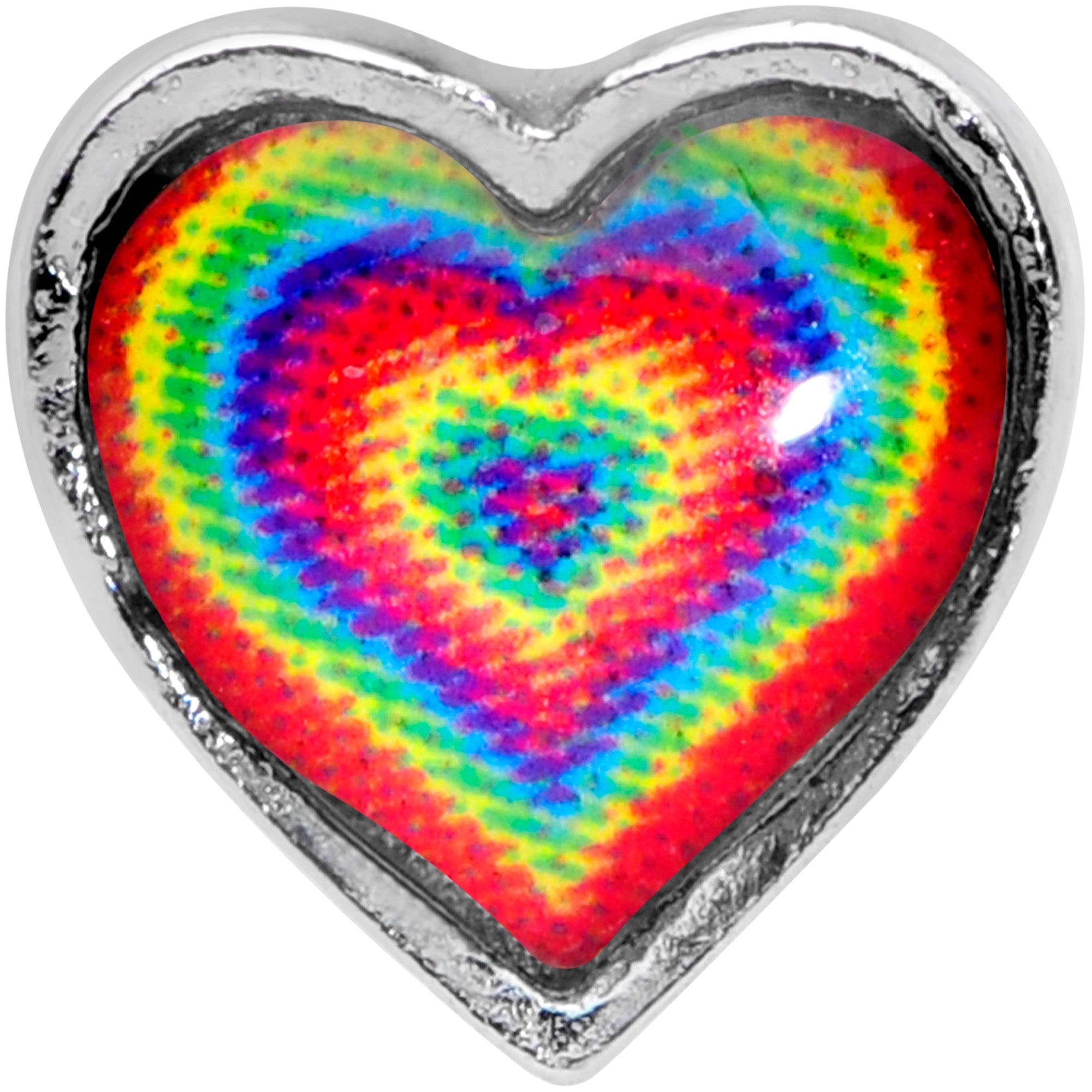 BodyCandy 18G 5/16 Rainbow Tie Dye Heart Valentines Day Nose Hoop — detail close-up