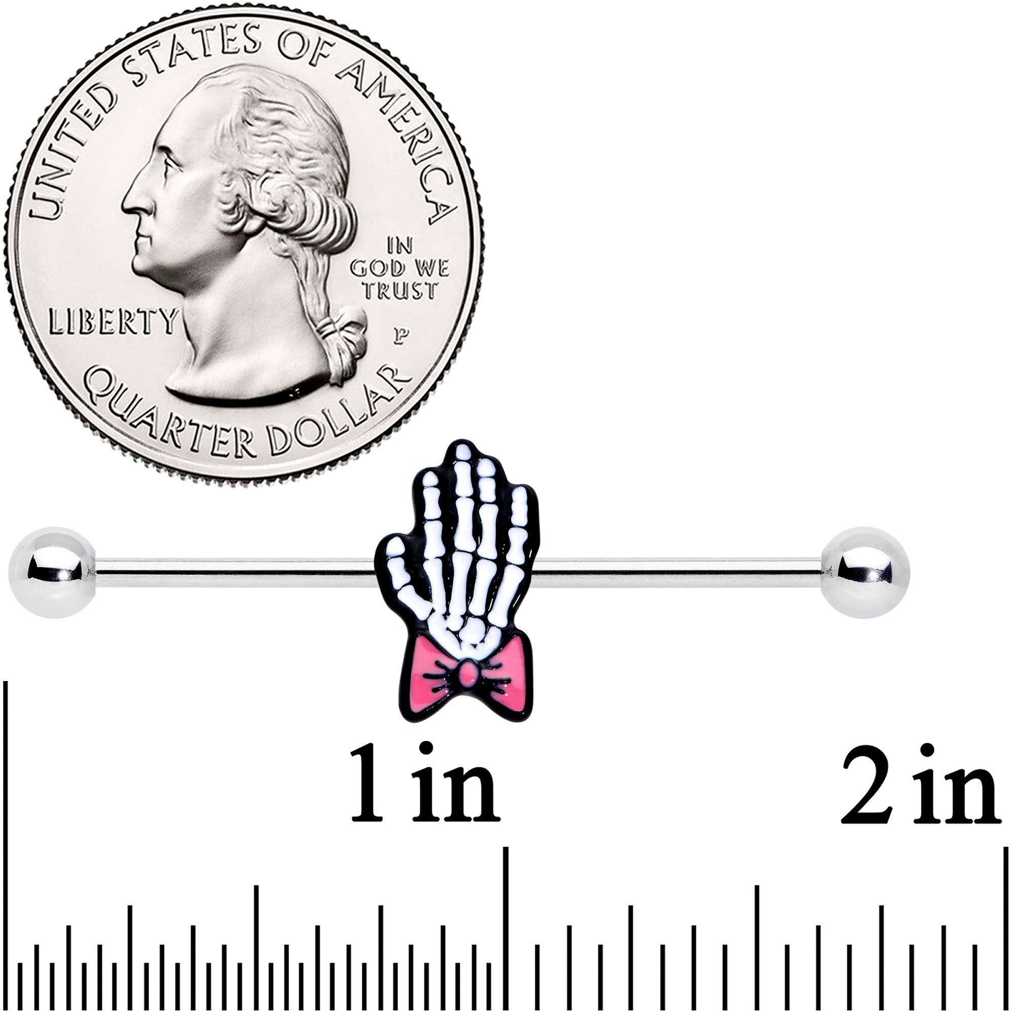 BodyCandy 14G Skeleton Hand Bow Halloween Industrial Barbell 38mm — detail close-up