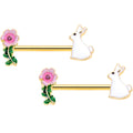 BodyCandy 14G 9/16 Pink Gem Gold Tone Easter Bunny Flower Nipple Ring Set — main product shot