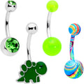 BodyCandy Green Gem UV Glow Color Swirl Dinosaur Belly Ring Set of 4 — main product shot
