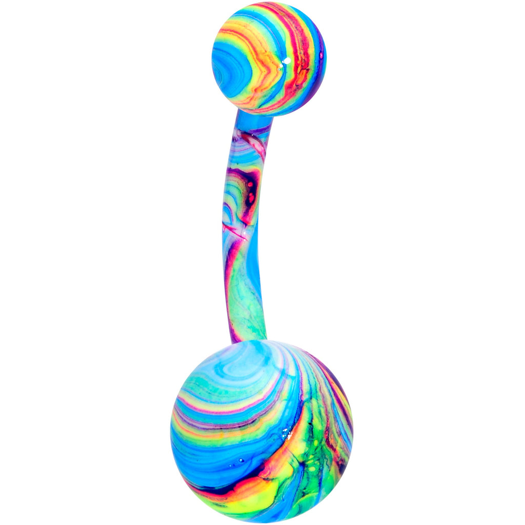 BodyCandy Green Gem UV Glow Color Swirl Dinosaur Belly Ring Set of 4 — back view