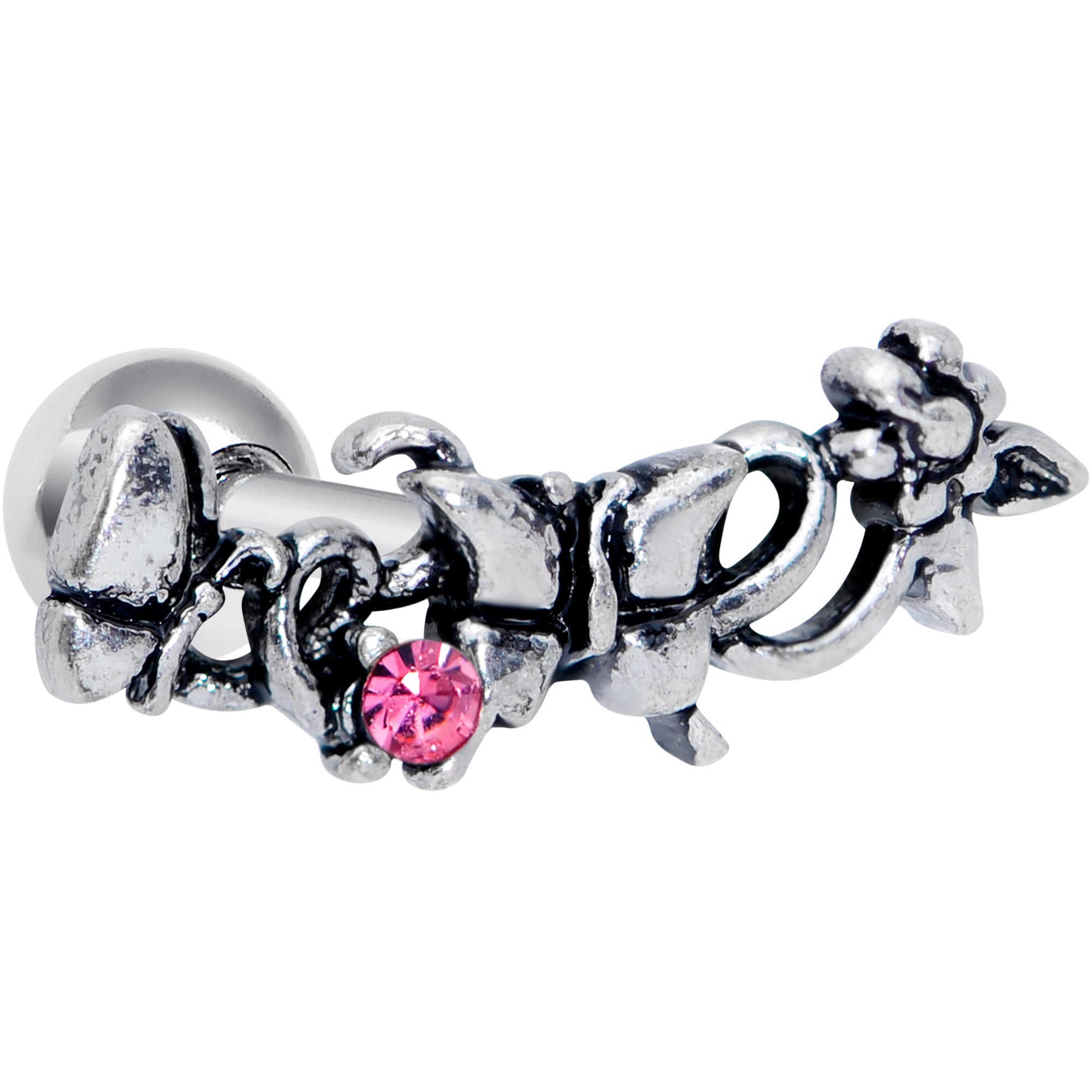 BodyCandy 16G 1/4 Pink Gem Array of Butterflies Cartilage Tragus Earring — main product shot