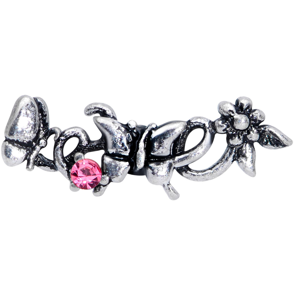 BodyCandy 16G 1/4 Pink Gem Array of Butterflies Cartilage Tragus Earring — detail close-up