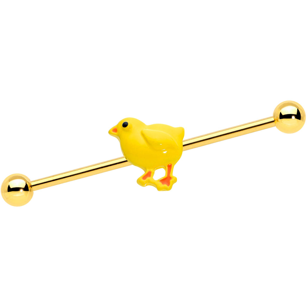BodyCandy 14G Gold Tone Yellow Easter Chick Industrial Barbell 38mm — main product shot