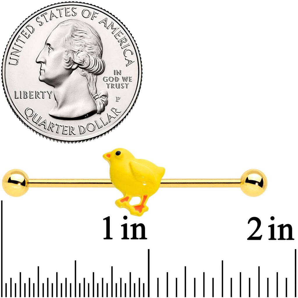 BodyCandy 14G Gold Tone Yellow Easter Chick Industrial Barbell 38mm — detail close-up