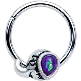 16G 3/8 Blue Faux Opal Elegant Elephant Hinged Segment Ring