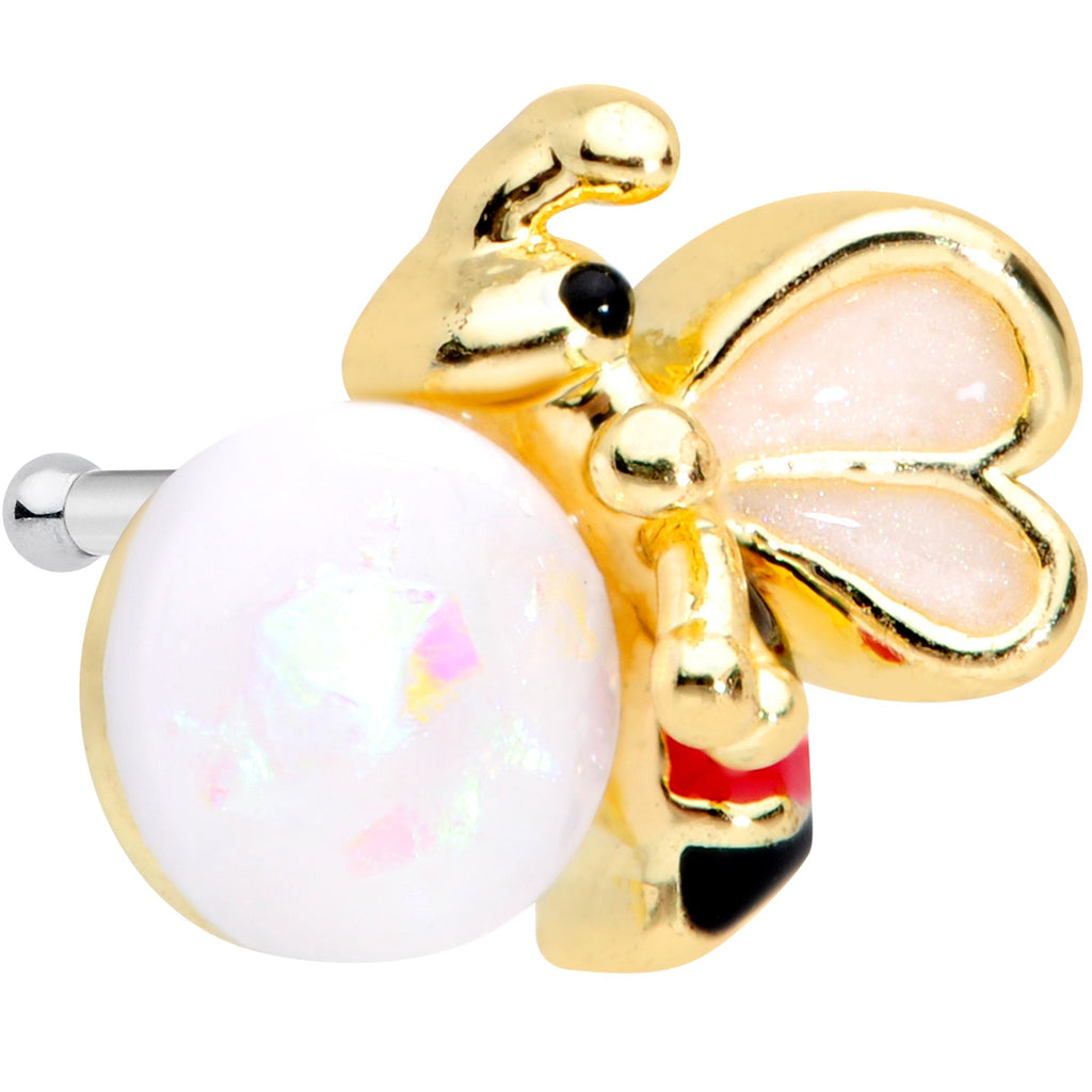 BodyCandy 20G 1/4 White Faux Opal Gold Tone Insect Nose Bone — main product shot