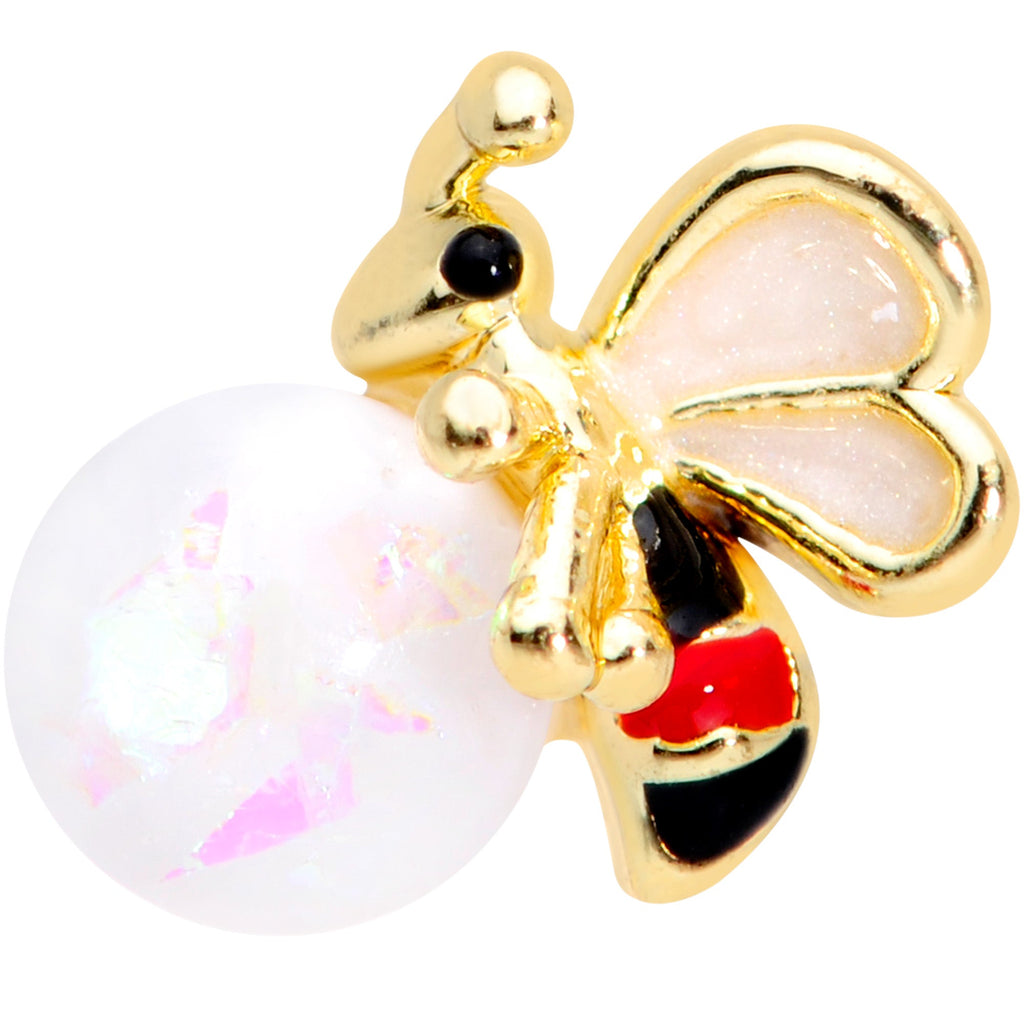 BodyCandy 20G 1/4 White Faux Opal Gold Tone Insect Nose Bone — detail close-up