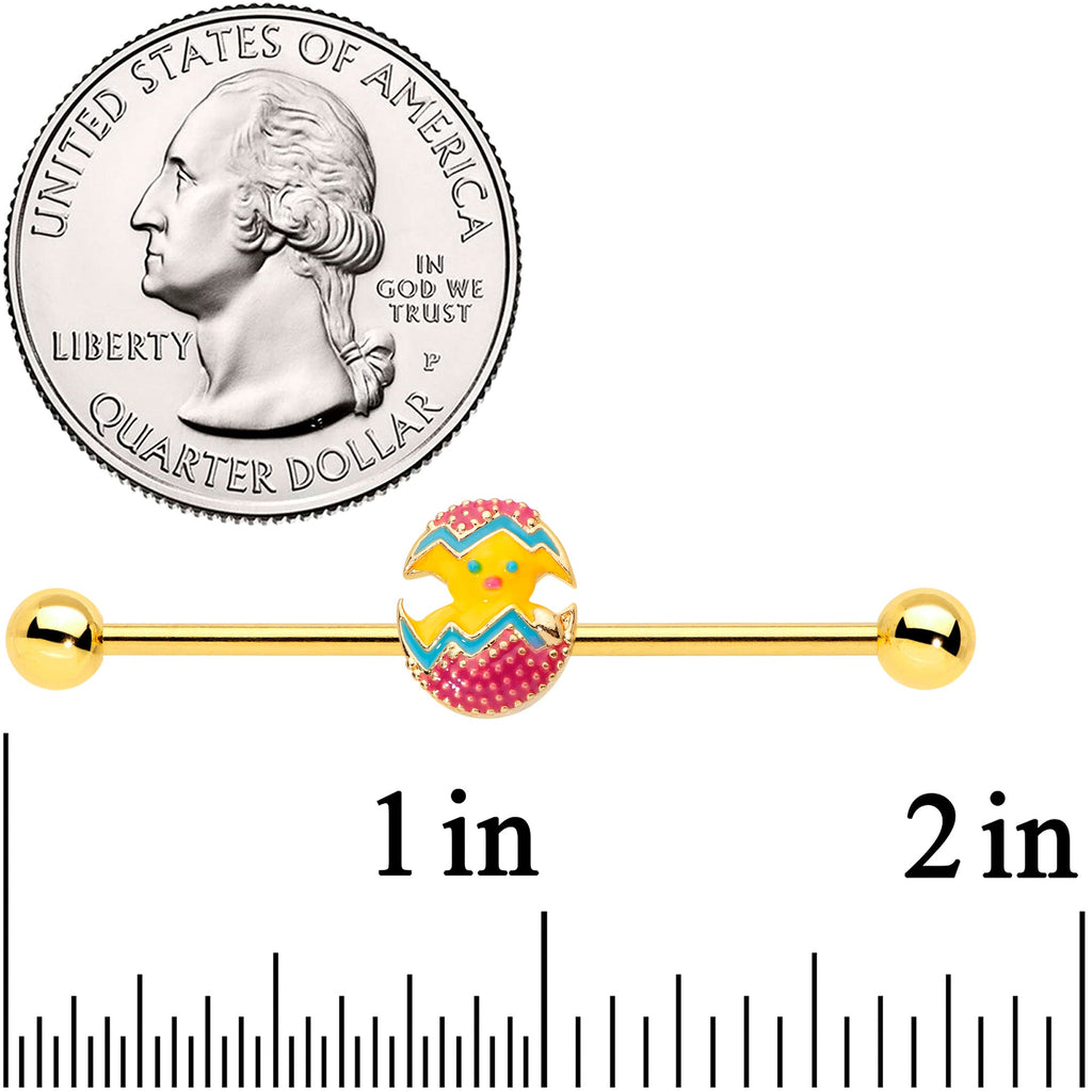 BodyCandy 14G Gold Tone Red Fancy Easter Chick Industrial Barbell 38mm — detail close-up
