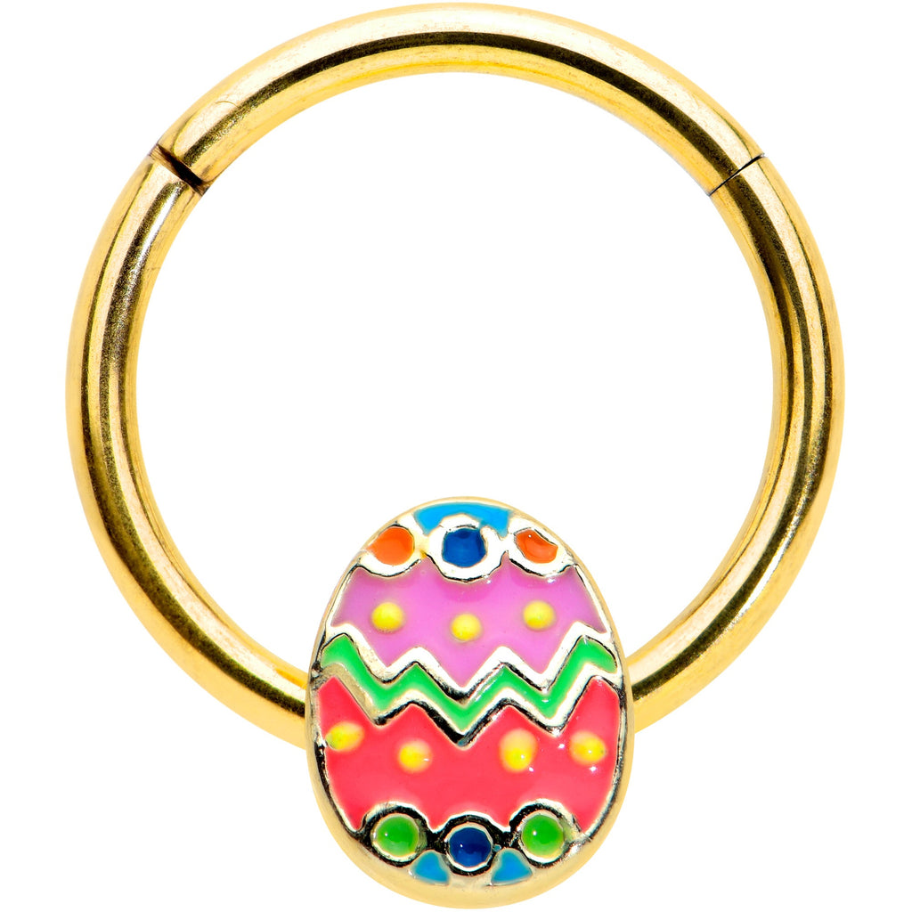 BodyCandy 16G 3/8 Gold Tone Funky Painted Easter Egg Hinged Segment Ring — main product shot