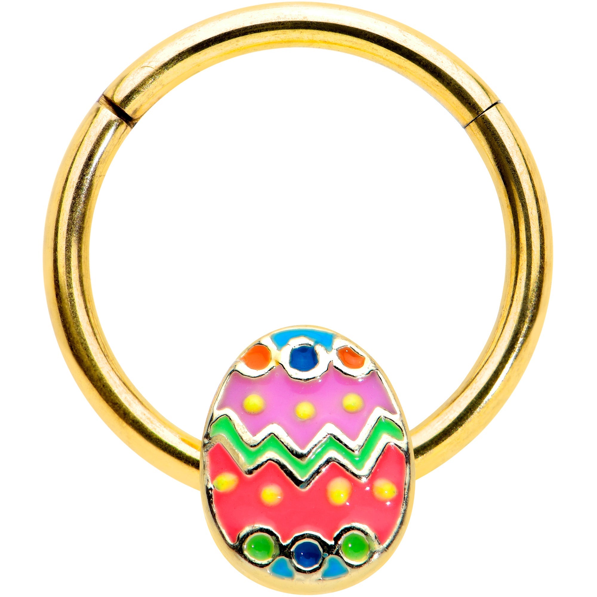 BodyCandy 16G 3/8 Gold Tone Funky Painted Easter Egg Hinged Segment Ring — main product shot