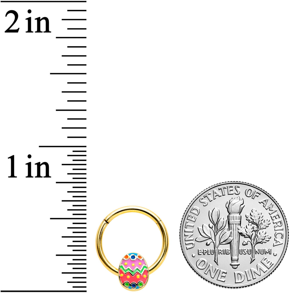 BodyCandy 16G 3/8 Gold Tone Funky Painted Easter Egg Hinged Segment Ring — lifestyle context