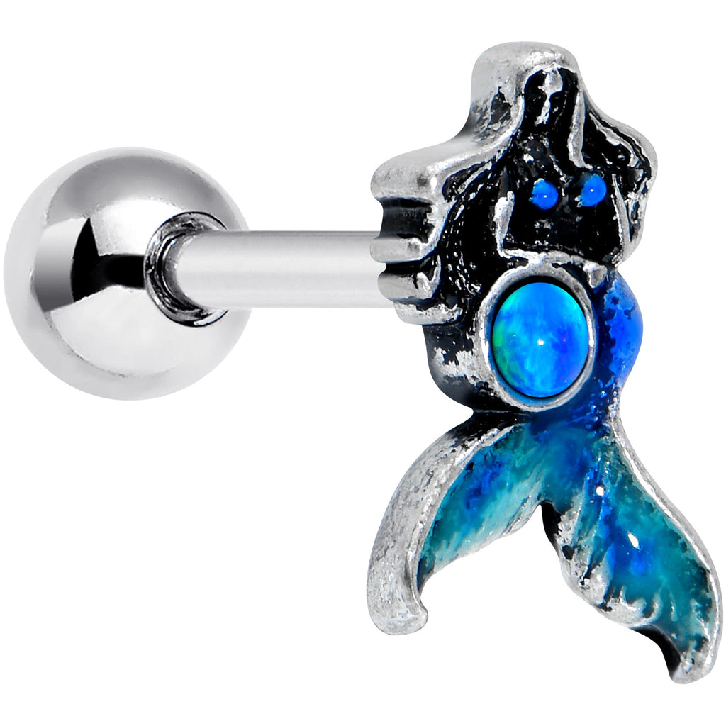 BodyCandy 16G 1/4 Blue Synthetic Opal Blue Tail Mermaid Cartilage Tragus — main product shot