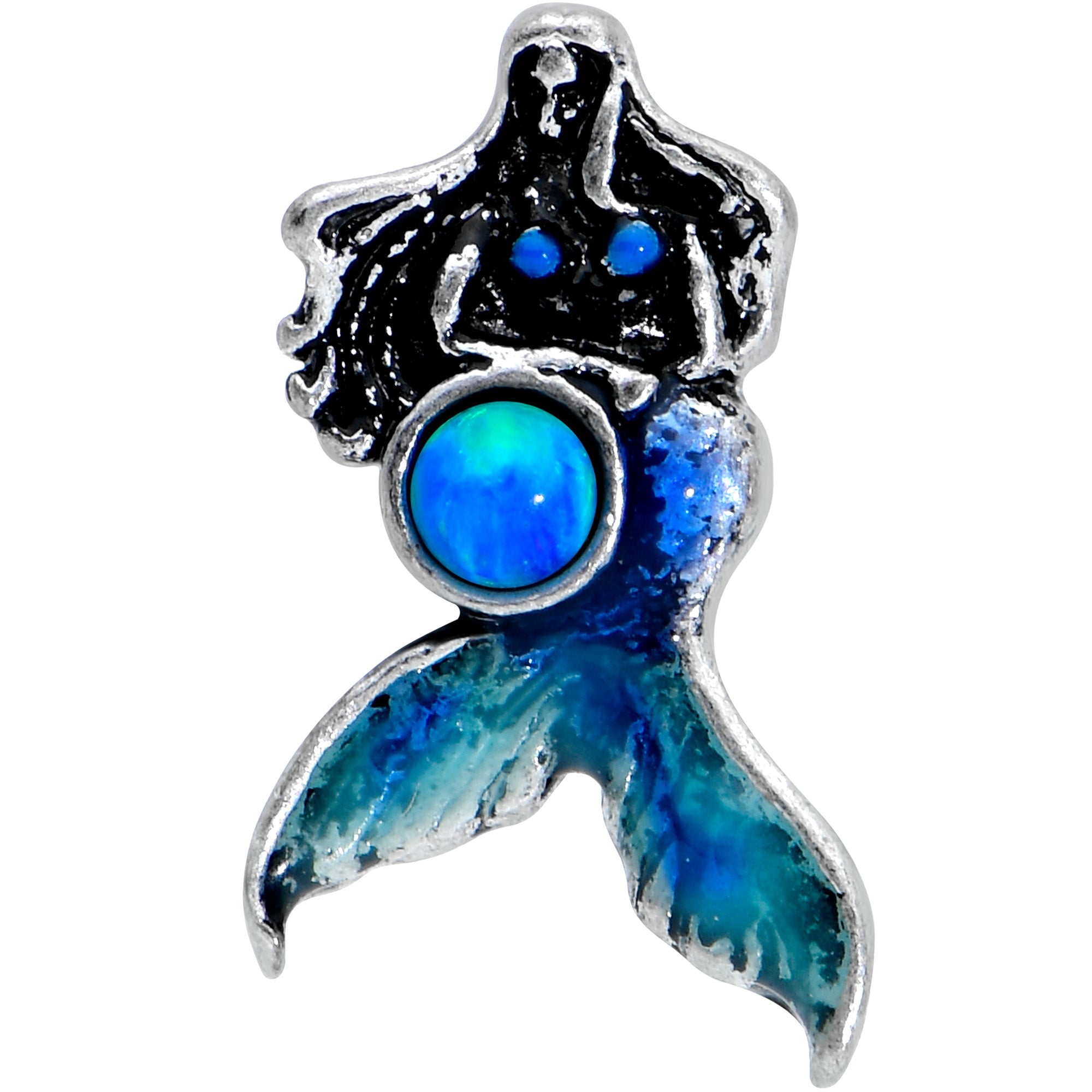 BodyCandy 16G 1/4 Blue Synthetic Opal Blue Tail Mermaid Cartilage Tragus — detail close-up
