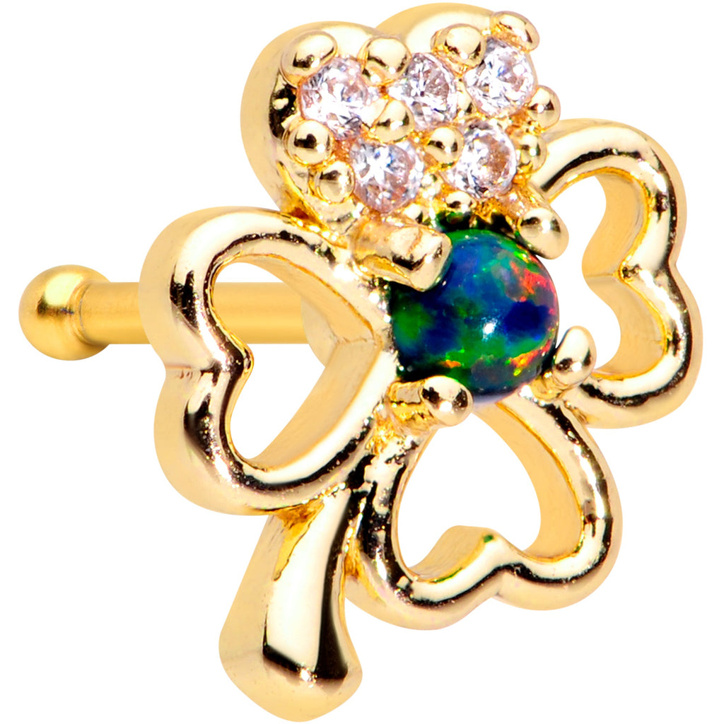 BodyCandy 20G 1/4 Green Synthetic Opal Gold Tone Shamrock St Pats Nose Bone — main product shot