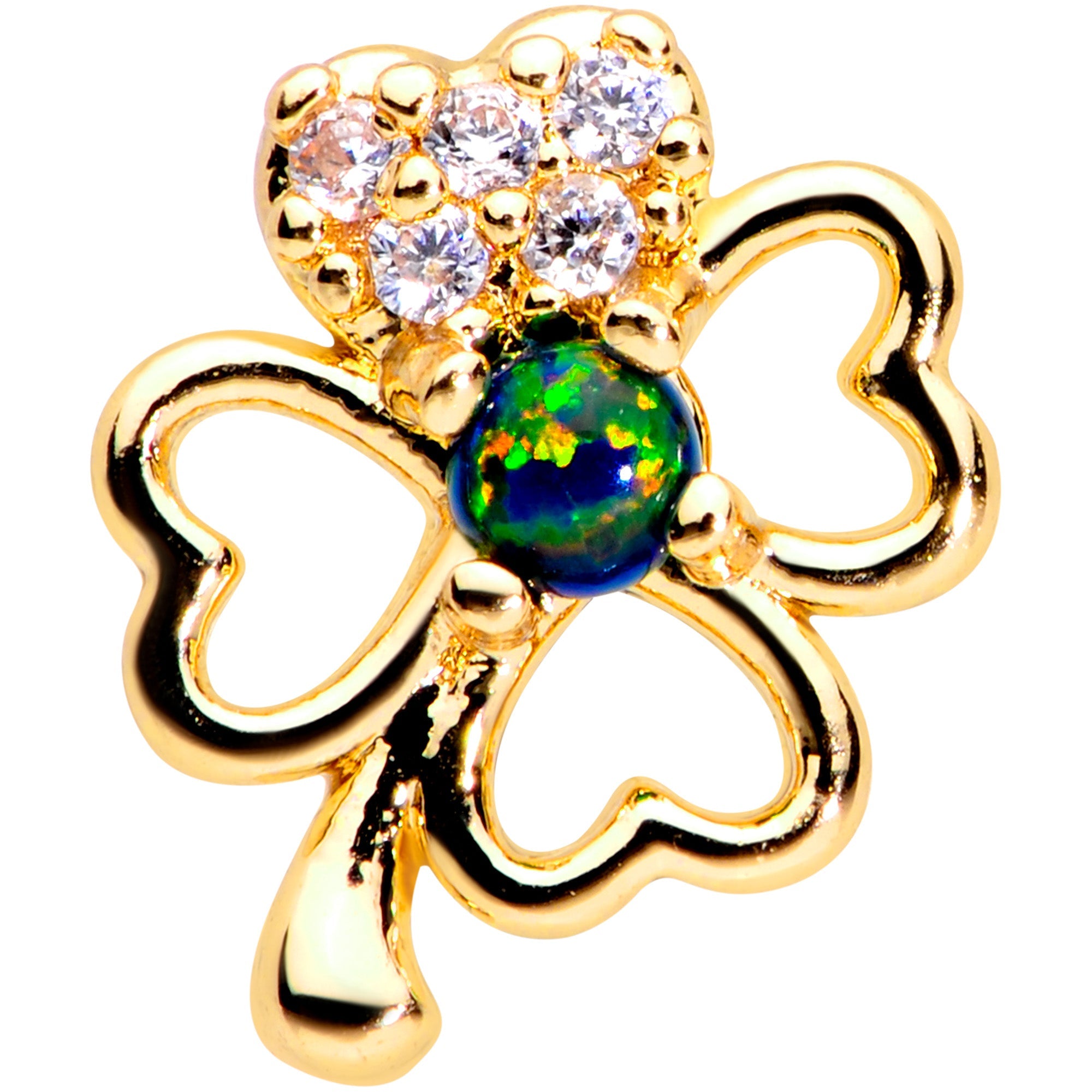 BodyCandy 20G 1/4 Green Synthetic Opal Gold Tone Shamrock St Pats Nose Bone — lifestyle context