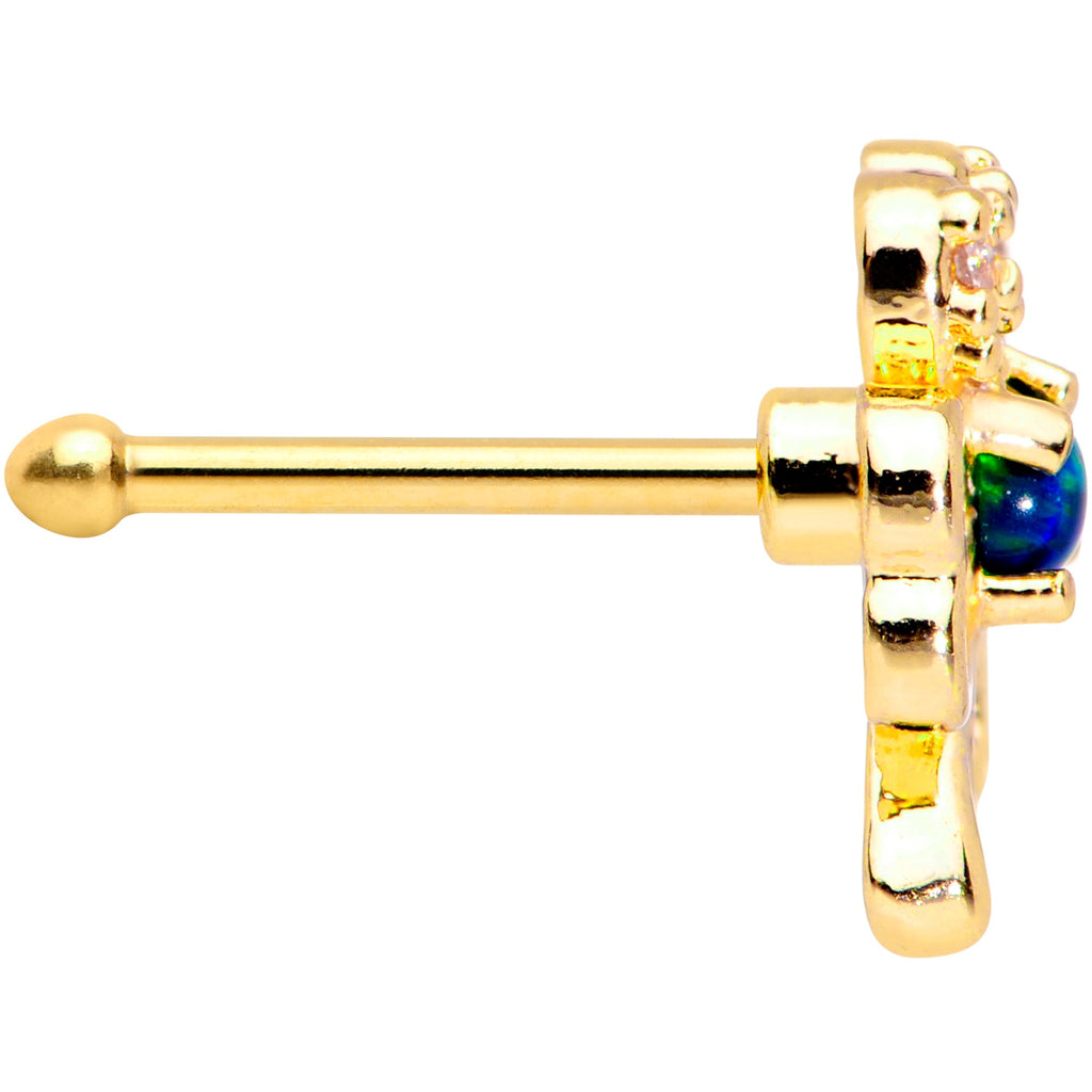 BodyCandy 20G 1/4 Green Synthetic Opal Gold Tone Shamrock St Pats Nose Bone — side view