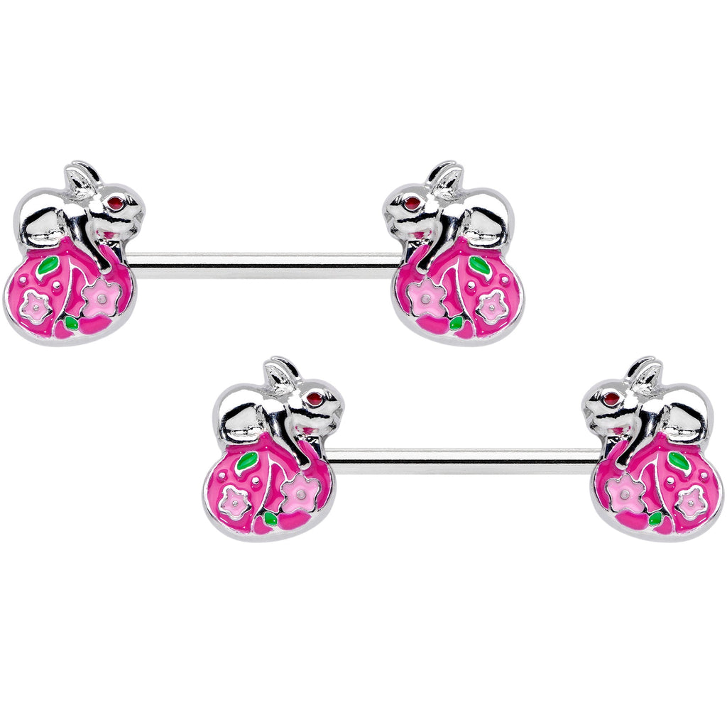 BodyCandy 14G 9/16 Pink Gem Pink Easter Egg Bunny Barbell Nipple Ring Set — main product shot