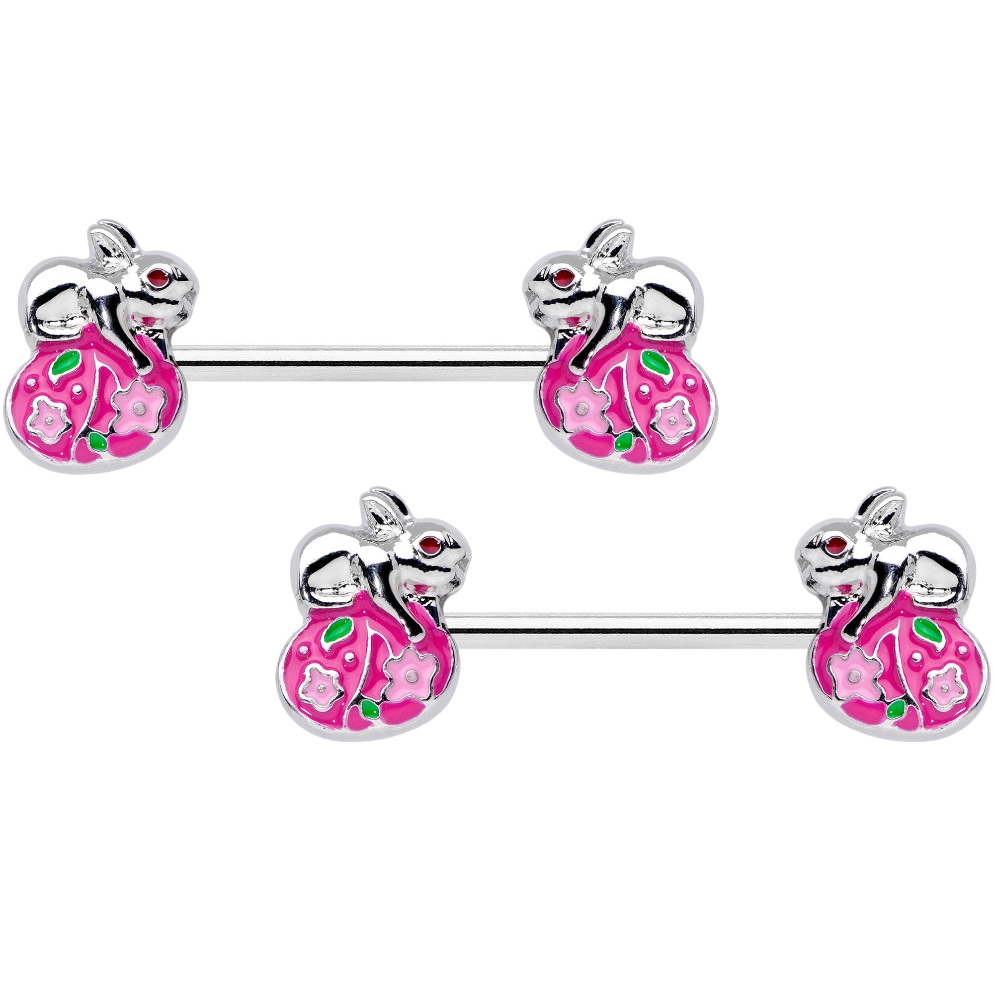 BodyCandy 14G 9/16 Pink Gem Pink Easter Egg Bunny Barbell Nipple Ring Set — main product shot