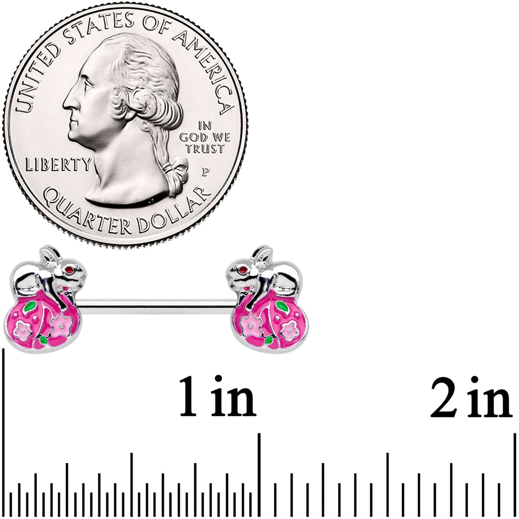 BodyCandy 14G 9/16 Pink Gem Pink Easter Egg Bunny Barbell Nipple Ring Set — detail close-up