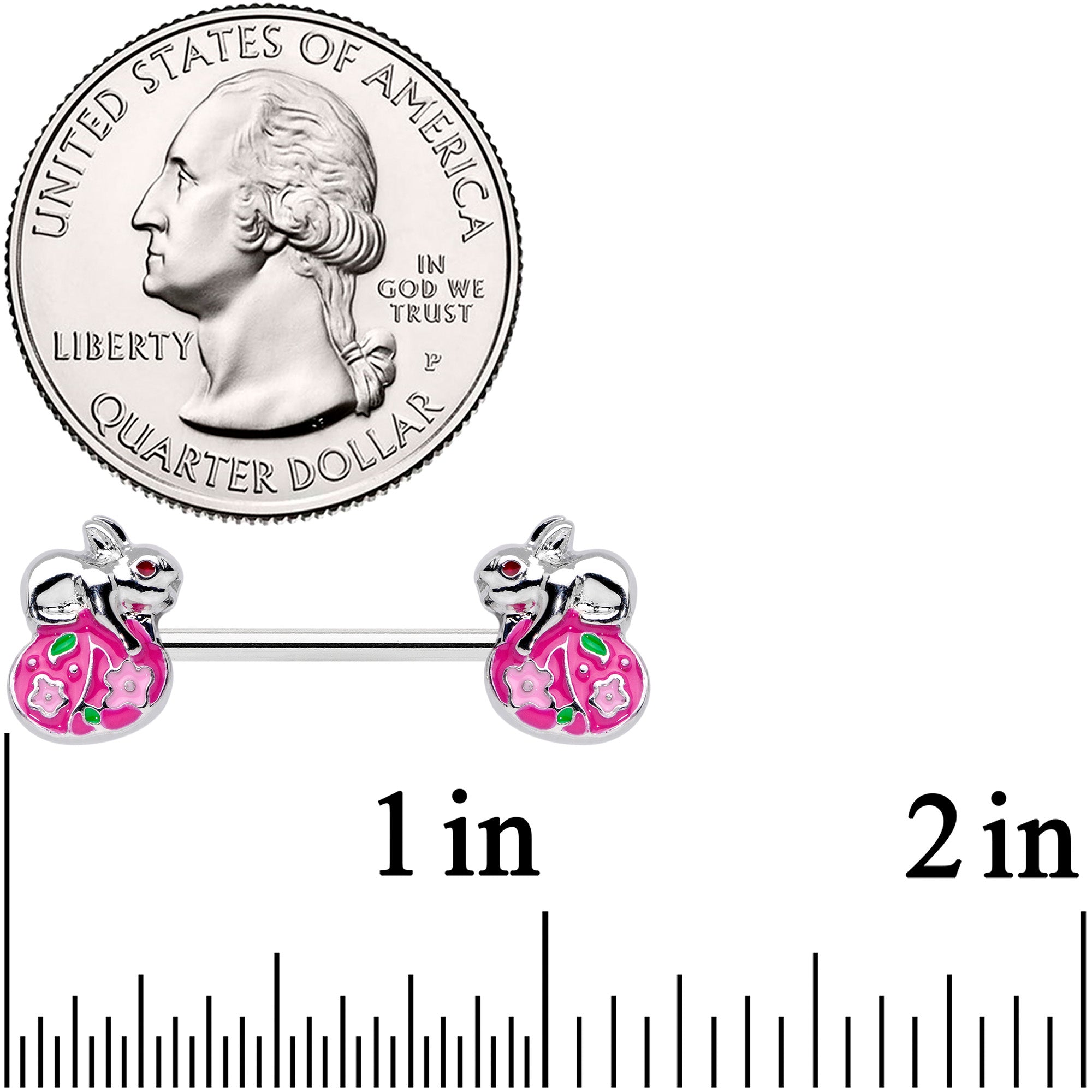 BodyCandy 14G 9/16 Pink Gem Pink Easter Egg Bunny Barbell Nipple Ring Set — detail close-up