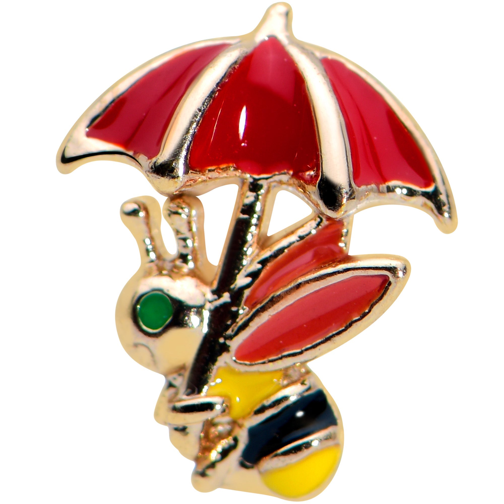 BodyCandy 16G 5/16 Gold Tone Rainy Day Umbrella Bee Labret Monroe Tragus — detail close-up