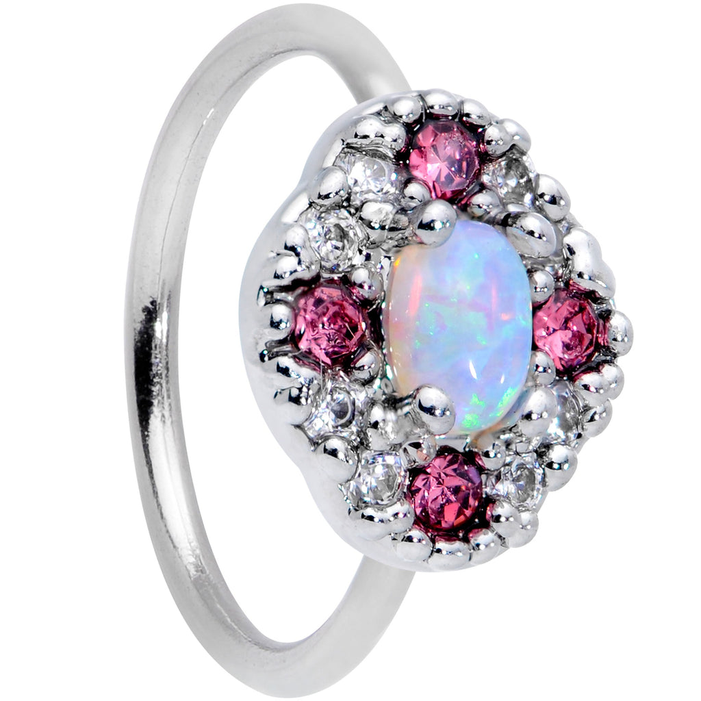BodyCandy 20G 5/16 White Synthetic Opal Glam Oval Nose Hoop — main product shot