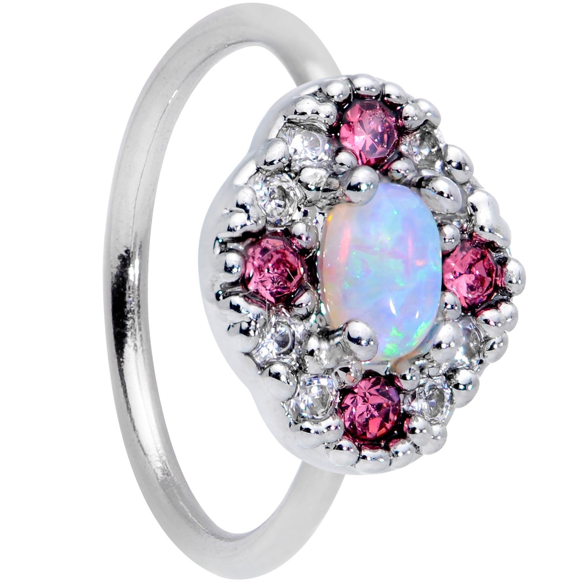 BodyCandy 20G 5/16 White Synthetic Opal Glam Oval Nose Hoop — main product shot